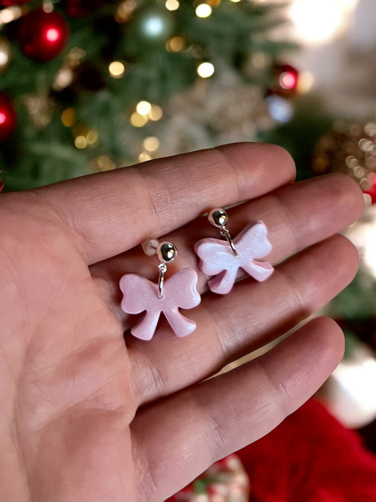 Pink Shimmer Bow Earrings