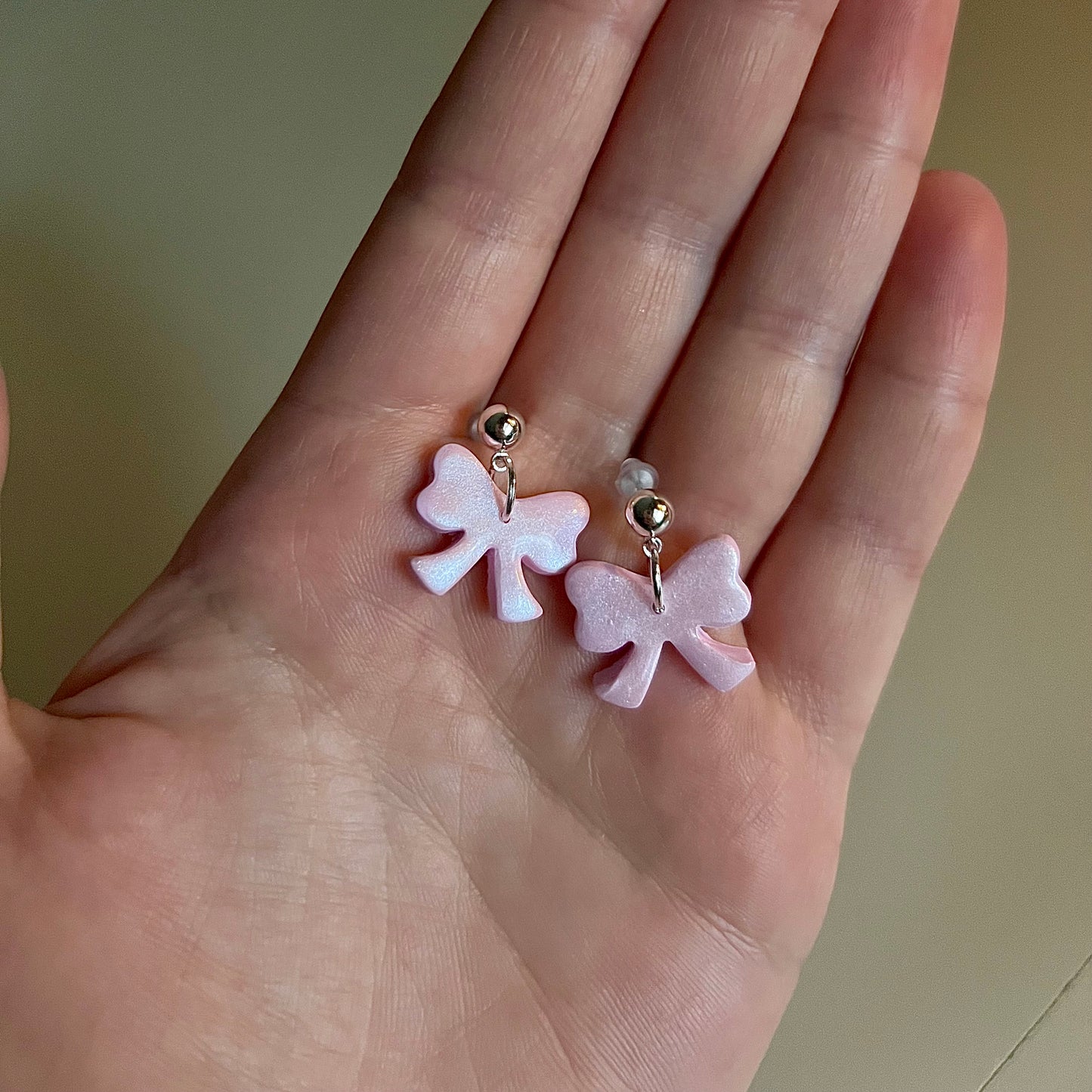 Pink Shimmer Bow Earrings